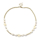 Shell Pearl Flower & Alloy Round Beaded Necklace NJEW-TA00128-3