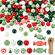 Ahadermaker diy クリスマスペンダント装飾作成キット  ジュートコードを含む  天然木ストライプ＆ツリー柄ラウンド＆キャンディビーズ  ミックスカラー  214個/セット DIY-GA0005-32-1