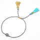 Круглый женский браслет из бусин с имитацией драгоценных камней и кисточкой BJEW-BB7272426-A-1