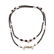 2 Stück 2-teilige natürliche Granat- und Kirschquarzglasperlen-Halsketten mit 304 Edelstahl-Stern- und Lotus-Anhängern NJEW-JN04073-1