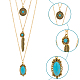 Anattasoul 2 pièces 2 couleurs fleur & plume & ovale imitation turquoise pendentifs 3 couches colliers ensemble NJEW-AN0001-06-3