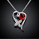 Silver Plated Brass Cubic Zirconia Heart with Flower Pendant Necklaces NJEW-BB06031-A-2