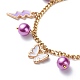 Alloy Enamel & Glass Pearl Charm Bracelet with 304 Stainless Steel Chains for Women BJEW-JB08707-04-4
