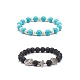 2Pcs 2 Style Natural Lava Rock & Synthetic Turquoise Round Beaded Stretch Bracelets Set BJEW-JB08585-4