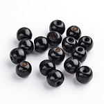 Des perles en bois naturel, teinte, ronde, noir, 12x10.5mm, Trou: 3mm, environ 1800 pcs/1000 g