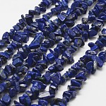 Natürlicher Lapislazuli Perlenstränge, Chip, Klasse A, Blau, 3~5x7~13x2~4 mm, Bohrung: 0.4 mm, 32 Zoll