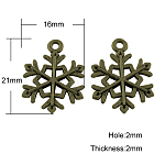 Colgantes de la aleación de estilo tibetano, Sin cadmio y níque y plomo, copo de nieve, para la Navidad, Bronce antiguo, 21x16x2mm, agujero: 2 mm