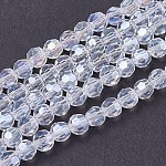 Chapelets de perles en verre électroplaqué, de couleur plaquée ab , facetté (32 facettes), ronde, clair ab, 3.5~4.5mm, Trou: 0.5mm, Environ 100 pcs/chapelet, 13.9~15.7 pouce (35.5~40 cm)