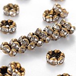 Abalorios de latón Diamante de imitación espaciador, aaa grado, borde ondulado, sin níquel, color de metal bronce antiguo, rerondana plana, cristal, 5x2.5mm, agujero: 1 mm