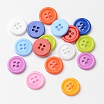 Lovely Four-hole Assorted Buttons, ABS Plastic Button, Mixed Color, about 15mm in diameter, hole: 2mm, about 400pcs/bag