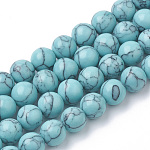 Synthetic Turquoise Beads Strands, Dyed, Round, Turquoise, 8mm, Hole: 1.5mm, about 50pcs/strand, 14.96 inch