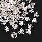 Tappi di perline di ferro a filigrana multi-petalo, colore argento placcato, 6.5x8.5mm, Foro: 2 mm