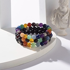 Ensemble de bracelets extensibles de perles rondes en pierre naturelle mélangée&nbsp;BJEW-JB07469