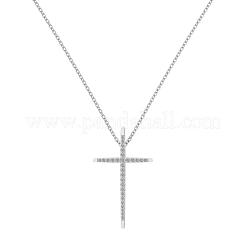 Religion Kreuz 925 Sterling Silber Pavé Zirkonia Anhänger Halsketten für Frauen&nbsp;NJEW-F338-03P