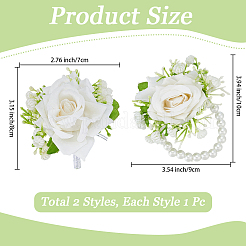 Ensembles de corsage et de boutonnière en tissu de soie avec fleurs artificielles et perles d'imitation en plastique&nbsp;AJEW-DJ0005-64A