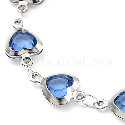 Pulseras de cadena de eslabones de corazón de acero inoxidable 304 y vidrio para mujer&nbsp;BJEW-P334-12P