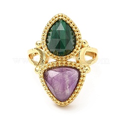 Bague réglable losange torsadé avec améthyste naturelle et pierres précieuses&nbsp;RJEW-C044-01G
