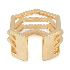 Sechseckiger offener Manschettenring aus Messing mit Mikropflaster und klarem Zirkonia&nbsp;RJEW-Q819-17G