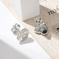 Orecchini a bottone con micro pavé di zirconi chiari in ottone placcato cremagliera&nbsp;EJEW-K299-01P-Q