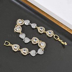 Herzförmige Gliederarmbänder mit Mikropavé-Fassung aus klaren Zirkonia für Damen&nbsp;BJEW-C156-08B-GP