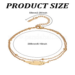 1 Stück Fußkettchen mit Feder-Gliederkette aus Edelstahl mit Doppelkette für Damen&nbsp;AJEW-LP0007-82G