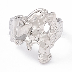 Anello polsino aperto con fiore largo in acciaio inossidabile 304 anti-ossidazione per donna&nbsp;X-RJEW-G275-05P
