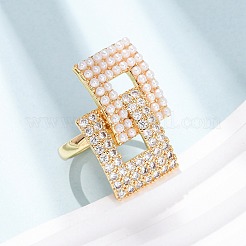 Bagues manchettes ajustables en laiton serties de micro-pavés de zirconiums cubiques transparents et ornées de perles en plastique ABS&nbsp;RJEW-G368-02G