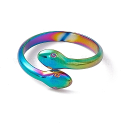 Bague ouverte à double serpent en acier inoxydable 304 avec placage ionique (IP) pour femme&nbsp;RJEW-C045-14M
