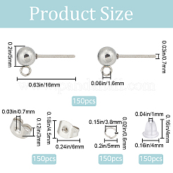 150 pièce de clous d'oreilles à bille en acier inoxydable 202&nbsp;STAS-SP0001-52C-P