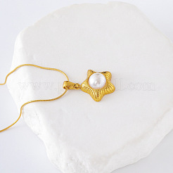 Collier avec pendentif étoile en acier inoxydable et perles d'imitation pour femme&nbsp;DN6793