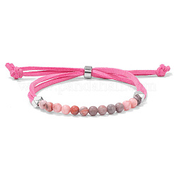 Bracelets coulissants en cordon de faux daim avec perles rondes de rhodonite naturelle de 4 mm pour femmes&nbsp;WG432D6-02