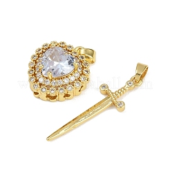 Set di pendenti in ottone micro pavé di zirconi cubici trasparenti&nbsp;KK-R226-08G-03