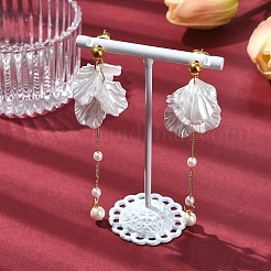 Ohrstecker aus Acrylperlenblüten und Muschelperlen&nbsp;EJEW-YW00005