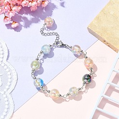 Résine avec bracelet en chaîne de perles rondes en feuille d'or&nbsp;BJEW-JB09474-01