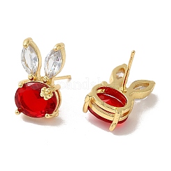 Boucles d'oreilles lapin en laiton plaqué or véritable 18 carat&nbsp;EJEW-B034-12G