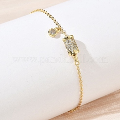 Bracelets en laiton sertis de micro-pavés de zircon cubique transparent en forme de colonne&nbsp;KK-CBA6980-26G