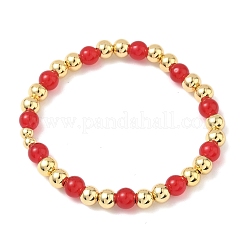 Stretch-Armbänder aus Messing und Glas mit runden Perlen für Damen&nbsp;BJEW-F515-01G