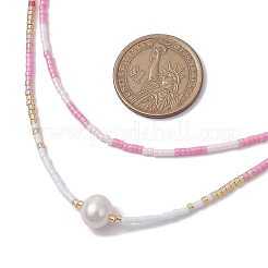 Collares de doble capa con cuentas de vidrio&nbsp;NJEW-MZ00070-02