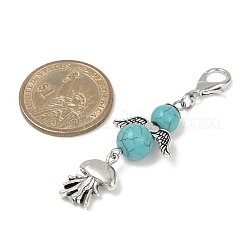 Pendentifs en perles de turquoise synthétiques et alliages en forme d'animaux marins&nbsp;HJEW-JM03074