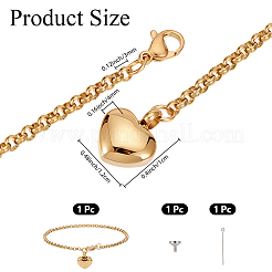 2 bracciale con ciondolo a forma di cuore in acciaio inossidabile antiossidante&nbsp;BJEW-CN0001-23G
