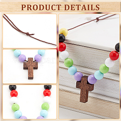 Cruz de madera con collares colgantes con cuentas acrílicas para mujer&nbsp;NJEW-AB00012
