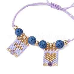 Geflochtene Armbänder aus natürlichem Lavastein&nbsp;BJEW-MZ00063-03