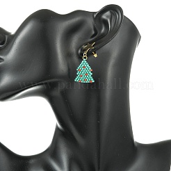 Orecchini pendenti a forma di albero di Natale con perline cilindriche in acciaio inossidabile 304.&nbsp;EJEW-MZ00818