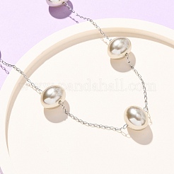 Collar de cadena de eslabones ovalados de acero inoxidable 304 con perlas de imitación acrílicas para mujer&nbsp;NJEW-F354-02P