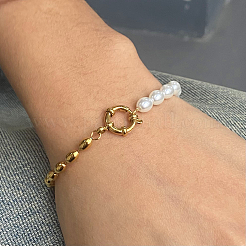 Modische Kunststoffperlen- und ovale Perlengliederarmbänder aus 304 Edelstahl für Frauen&nbsp;UP6693