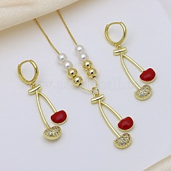 Set di collane pendenti in ottone micro pavé di zirconi cubici e orecchini a cerchio&nbsp;FS-WGB514D-04