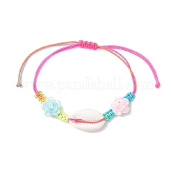 Pulseras trenzadas con cuentas de flores acrílicas y conchas de cauri para mujer&nbsp;BJEW-JB12142
