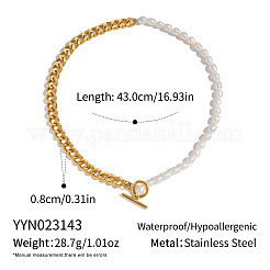 304 Edelstahl Cuban Link Kette natürliche Süßwasserperle Reis Perlen OT Halsketten für Frauen&nbsp;SU5671