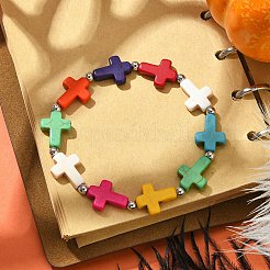 Bracelets extensibles en perles de croix turquoise synthétiques&nbsp;BJEW-TA00399