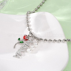 Collana con ciondolo a forma di rosa rossa in smalto&nbsp;NJEW-A071-02P